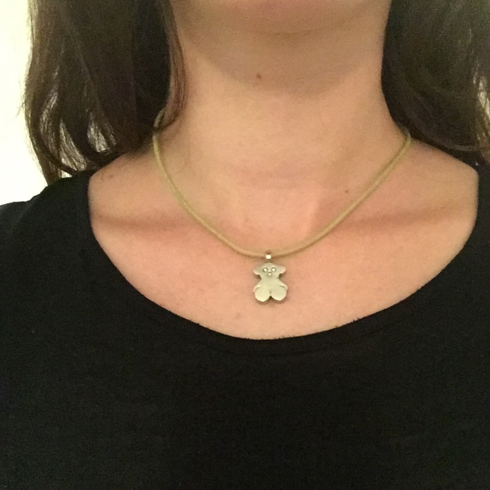 Tous bear necklace with 18” light green cord